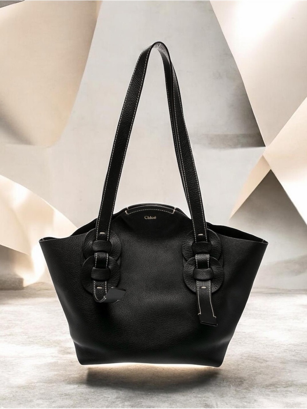 Classic CHLOE Black Leather Tote Bag - Elegant Everyday Carry
